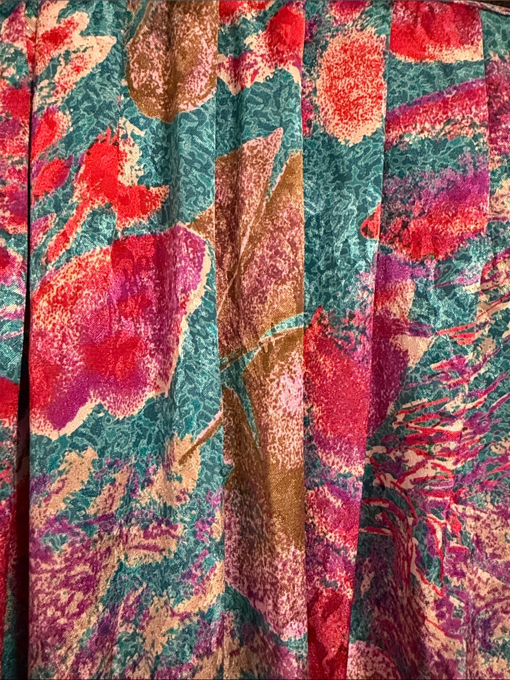 VTG Tess High-Neck Floral Blouse in Teal and Pink w/Ruching & button cuffs Sz 8 - Picture 5 of 7